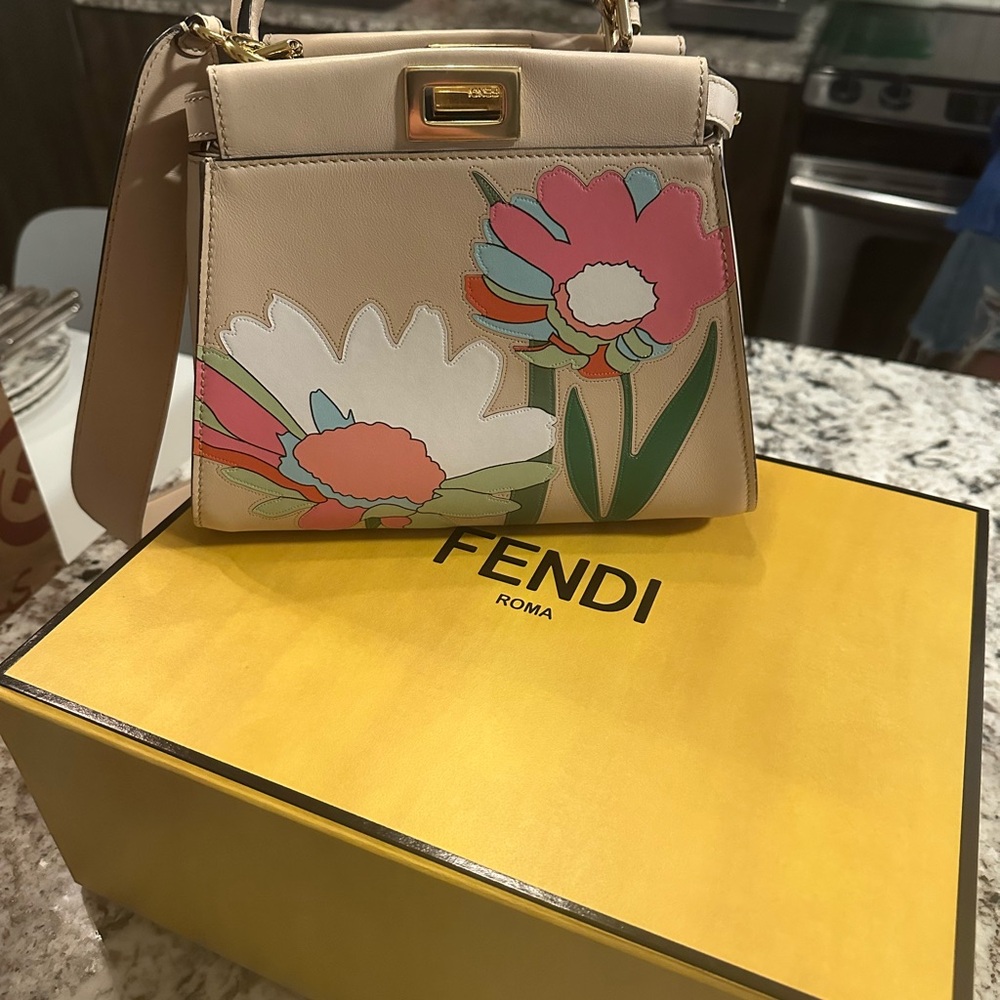 Fendi Beige Floral Shoulder Bag - Picture 1 of 5